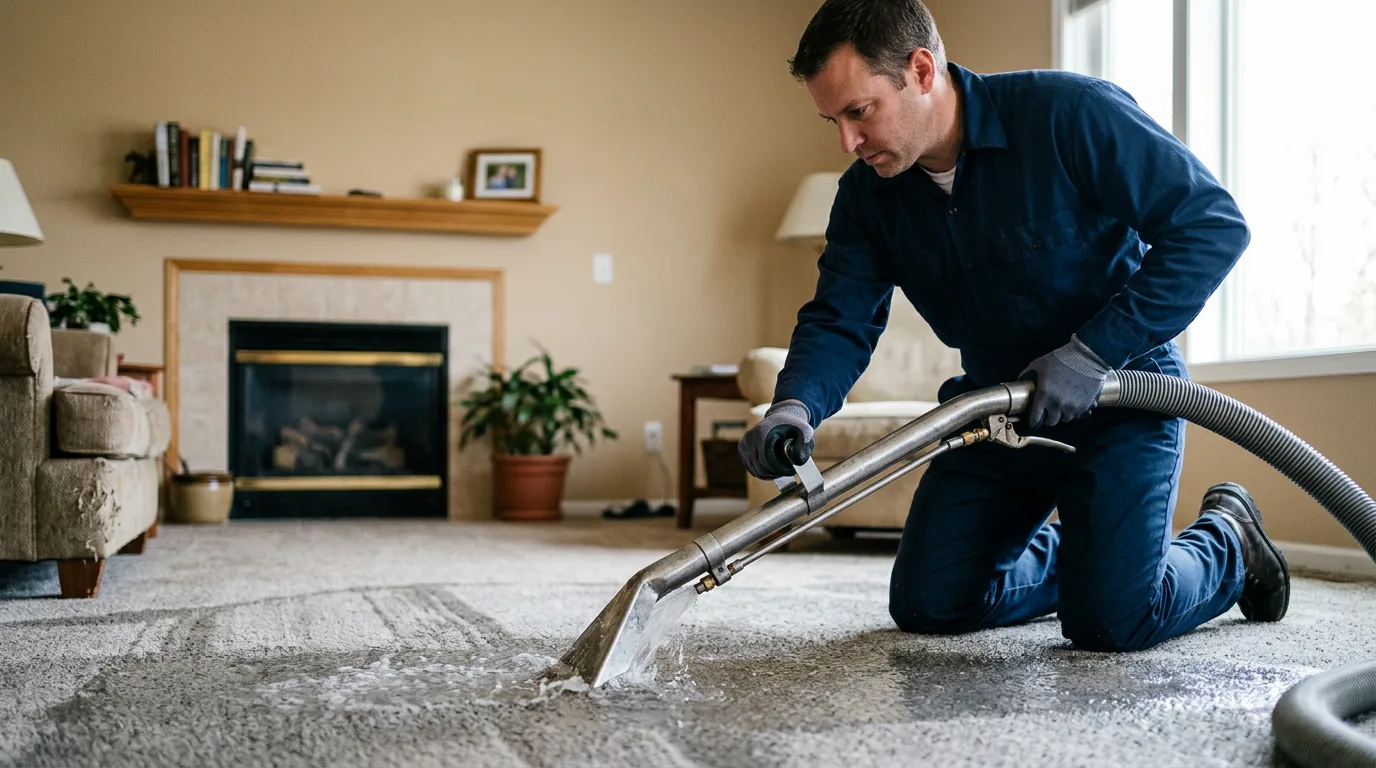 Water damage restoration technician working near Big Sandy, TN